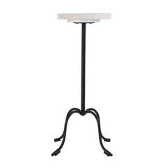 25" White and Black Marble and Iron Round Pedestal End Table