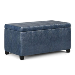 36" Dark Brown and Denim Blue Upholstery Storage Ottoman