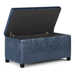 36" Dark Brown and Denim Blue Upholstery Storage Ottoman