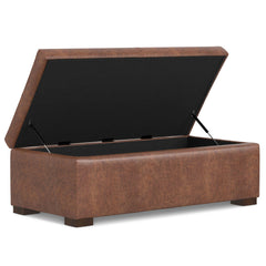 48" Walnut and Brown Upholstery Storage Ottoman
