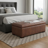 48" Walnut and Brown Upholstery Storage Ottoman
