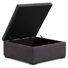 36" Walnut and Slate Gray Upholstery Storage Ottoman