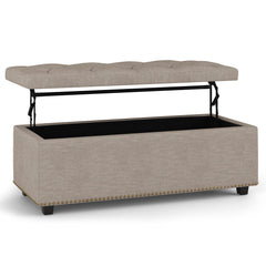44" Dark Brown and Natural Upholstery Storage Ottoman