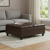 40" Brown and Black Leather Cocktail Ottoman With Storage