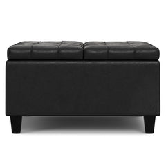 30" Black Leather Cocktail Ottoman With Storage