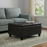 30" Black Leather Cocktail Ottoman With Storage