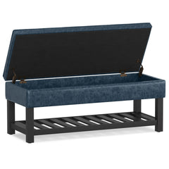 44" Blue and Dark Brown Leather Ottoman With Storage