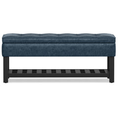 44" Blue and Dark Brown Leather Ottoman With Storage