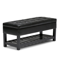 44" Black and Dark Brown Leather Ottoman With Storage
