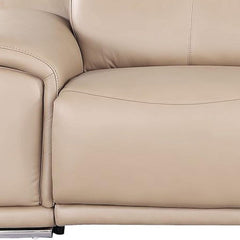 108" Beige Leather Reclining USB Sofa