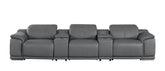 134" Battleship Gray Leather Reclining USB Sofa