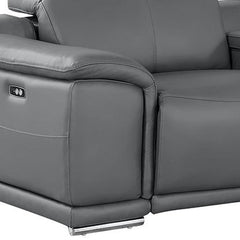 175" Battleship Gray Leather Reclining USB Sofa