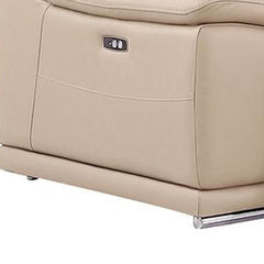 Beige Leather Modular L Shaped Seven Piece Corner Sectional With Console