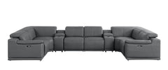 Battleship Gray Leather Modular U Shaped Eight Piece Corner Sectional With Console