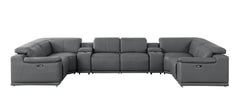 Battleship Gray Leather Modular U Shaped Eight Piece Corner Sectional With Console