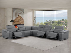 Battleship Gray Leather Modular L Shaped Eight Piece Corner Sectional With Console