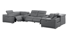 Battleship Gray Leather Modular U Shaped Eight Piece Corner Sectional With Console
