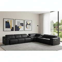 Battleship Gray Leather Modular U Shaped Ten Piece Corner Sectional With Console