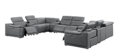 Battleship Gray Leather Modular U Shaped Twelve Piece Corner Sectional With Console