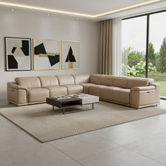 Beige Leather Modular U Shaped Eight Piece Corner Sectional