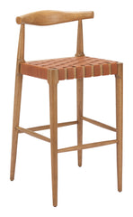 Set of Two 30" Tan Solid Wood and Leather Match Low Back Bar Chairs