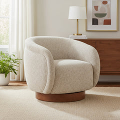 36" Beige Upholstered Swivel Arm Chair