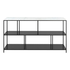 54" White and Black Genuine Marble and Steel Frame Console Table With Two Shelves