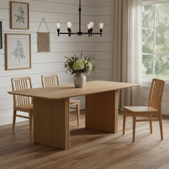 79" Natural Solid Wood Mirrored Double Pedestal Base Dining Table