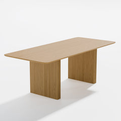 79" Natural Solid Wood Mirrored Double Pedestal Base Dining Table