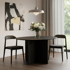 52" Dark Brown Solid Wood Cross Leg Base Round Top Dining Table