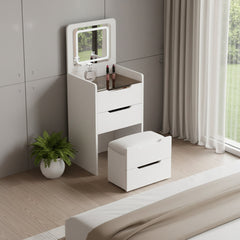 19" White Wood Lighted Three Drawer Dresser With Mirror