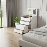24" White Wood Lighted Mirrored Three Drawer Dresser