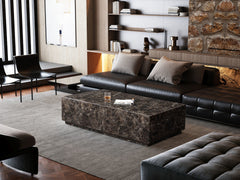 55" Brown Genuine Marble and Marble Pedestal Coffee Table