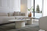 51" Beige Genuine Marble and Marble Oval Pedestal Coffee Table