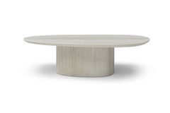 51" Beige Genuine Marble and Marble Oval Pedestal Coffee Table