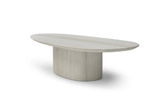 51" Beige Genuine Marble and Marble Oval Pedestal Coffee Table