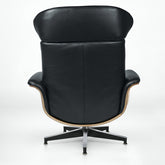 33" Black and Walnut Tufted Genuine Leather and Stainless Steel Lounge Chair With Ottoman
