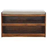 35" Brown Linen Upholstered Storage Bench With Shoe Storage