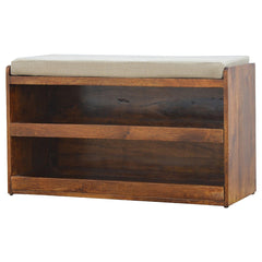 35" Brown Linen Upholstered Storage Bench With Shoe Storage