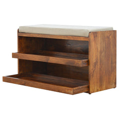 35" Brown Linen Upholstered Storage Bench With Shoe Storage