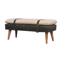 35" Brown Boucle and Solid Wood Upholstered Storage Bench With Cabinet