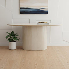 71" Beige Genuine Marble and Stone Oval Pedestal Console Table
