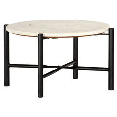 Side Table White Real stone, black powder-coated iron Medium