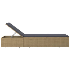 Sunlounger Brown and Dark Grey PE rattan Standard Foldable