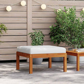 Footstool Cream white cushion, Natural wood Solid Acacia wood