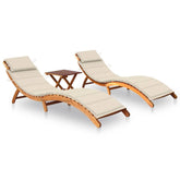 Sun Lounger Natural Wood Solid Acacia wood, Fabric (100% polyester)