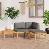 Garden Lounge Set Grey Teak Wood Medium Durable