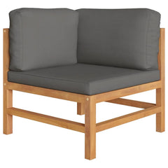 Garden Lounge Set Grey Solid Teak Wood, 100% Polyester 4 Piece Set
