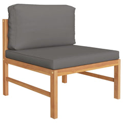 Garden Lounge Set Grey Solid Teak Wood, 100% Polyester 4 Piece Set