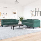 Sofa Set Dark Green Velvet 2-Seater Ergonomic Sofa Set